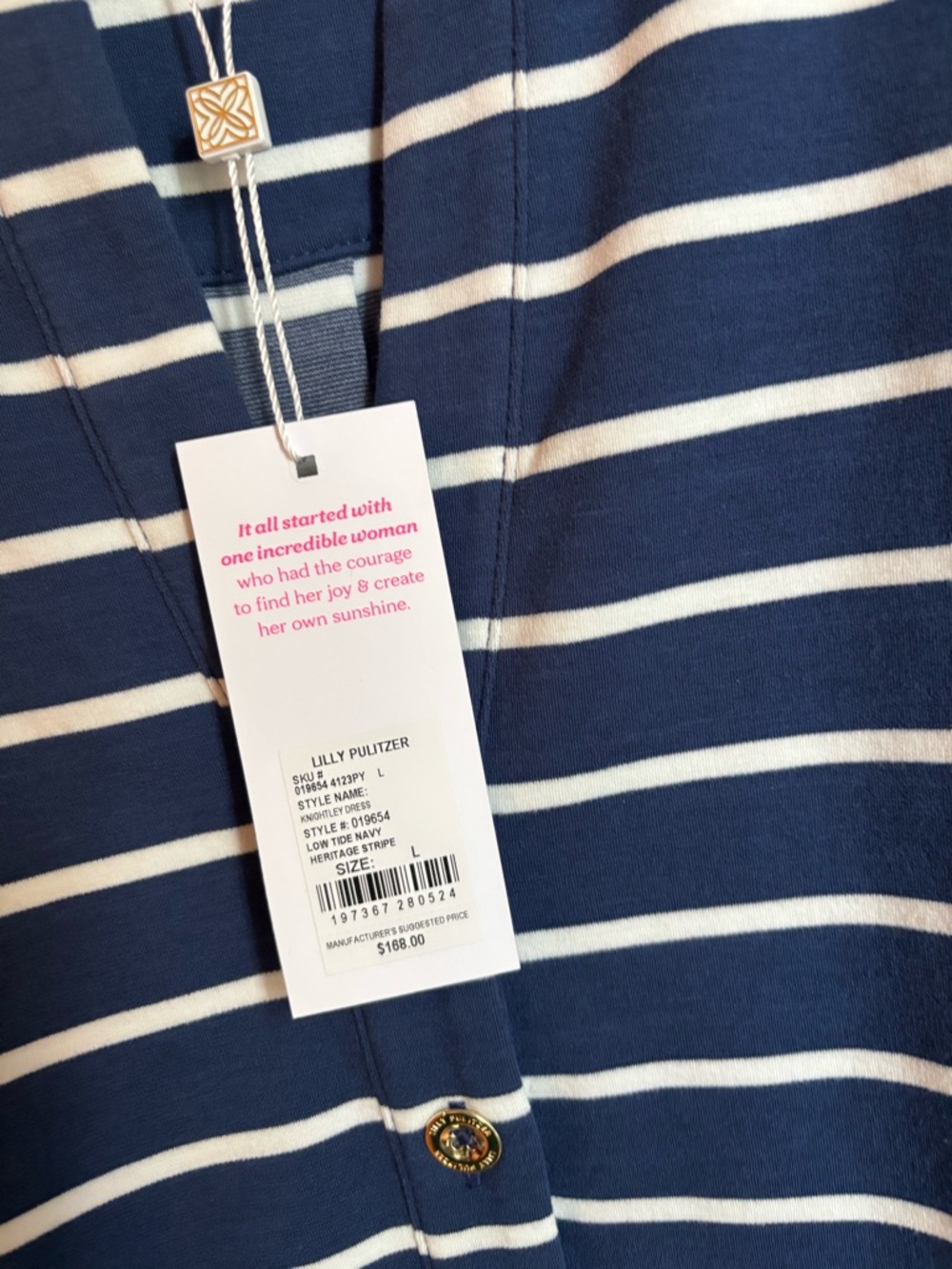 Lilly Pulitzer Knightley Dress Navy stripe NWT SIZE L